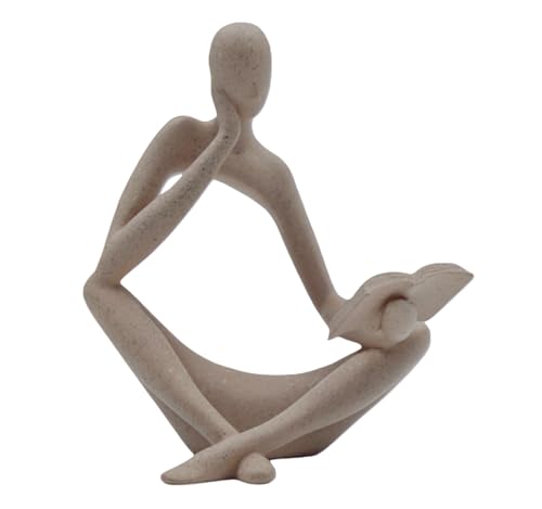 "Reading Woman Thinker Sculpture is a Modern Abstract Decorative piece, a Favorite Among Book Lovers and Thinkers, Suitable for Placement in Living Rooms, Offices, and bedrooms. (Sandstone B) - color: Sandstone B （imitation Sandstone Color）