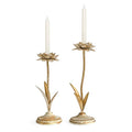 Antique Gold Metal Flower Taper Candle Holder, Rustic Farmhouse Style, Set of 2, Centerpiece Wedding Festive Christmas Mantel Decoration