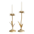 Antique Gold Metal Flower Taper Candle Holder, Rustic Farmhouse Style, Set of 2, Centerpiece Wedding Festive Christmas Mantel Decoration