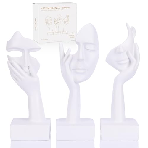 3 Pcs Thinker Large Statue Set - White Art Abstract Home Accent Figurines for Living Room, Bedroom, Shelves, Office Desktop, Coffee Table Decor, Gift for Women (3 Pcs White, 9") - color: 3 Pcs White, size: 9"