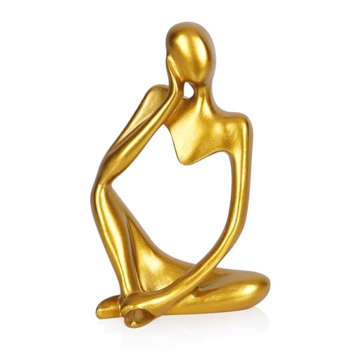 Sandstone Resin Thinker Style Abstract Sculpture Statue Collectible Figurines Home Office Bookshelf Desktop Decor (Small Gold, Left) - color: Small Gold, size: Left 1pc