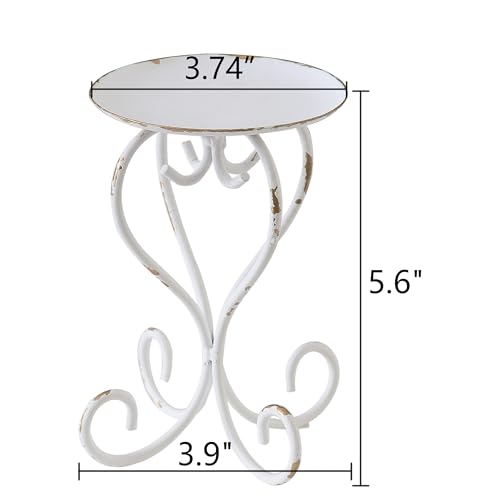 SOFE Metal Pillar Candle Holder, Shabby Chic White Candle Stand Scroll Shape 5.6 Inches Tall, Modern Farmhouse Candles Pedestal, Living Room, Bedroom, Dining Room, Coffee Table Decor