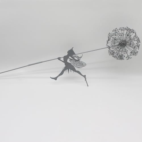 Fcteap Flower Fairy Dancing with Dandelion Garden Art Sculpture Stainless Steel Statue Christmas Halloween Decoration for Outdoor Yard Courtyard Lawn Patio Metal Ornaments (Long Travel) - style: Long Travel