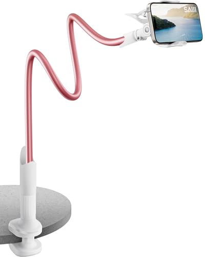 SAIJI Gooseneck Phone Stand for Bed, Lazy Bracket Cell Phone Holder Long Arm Clip Clamp Mount for Filming, Compatible with 4-7'' Mobile Cell Phone Stand Document Camera Nintendo Switch (Rose Gold) - color: Rose Gold, size: 33.5 in