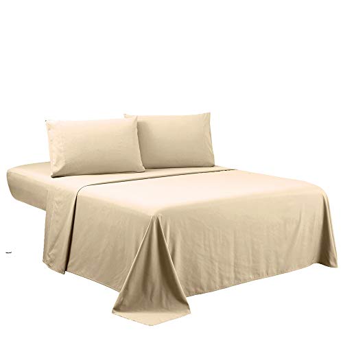 Sfoothome Light Beige Queen Sheets Set - Hotel Luxury 4-Piece Bed Set, Extra Deep Pocket, 1800 Series Bedding Set, Wrinkle & Fade Resistant, Sheet & Pillow Case Set (Queen, Beige) - color: Beige-4 Pieces, size: Queen