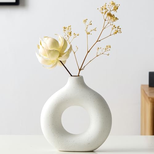 Modern Donut-Shaped Decorative Vases, Handmade Minimalist Boho ins Style, Modern Vase for Home Decor for Wedding Dinner Table Party Living Room Office Bedroom (Beige, Small) - color: Beige, size: Small