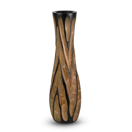 AeraVida Beautifully Hand Carved Etched Dark Brown Mango Tree Wood Vase | 14 inch | Classic Flower Vase