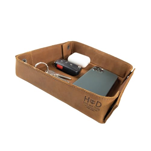 Hide & Drink, Leather Catchall Change Keys Coins Jewels Box Tray Big Storage, Handmade, Single Malt Mahogany - color: Single Malt Mahogany