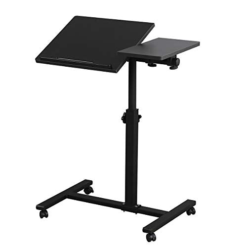 LINGMI Overbed Bedside Desk Mobile Rolling Laptop Stand Tilting Overbed Table with Wheels Height Adjustable Tray Table for Laptop Bed Sofa Side Table - color: Black