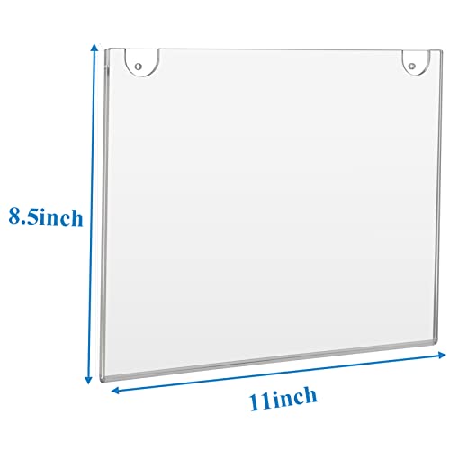 PecMuikee Acrylic Sign Holder 8.5x11 Horizontal, Wall Mount Acrylic Sign Holder and Plastic Paper Display Ad Frame bonus with 3M Tape and Mounting Screws for Restaurants, Office, Market, Store, 6 Pcs