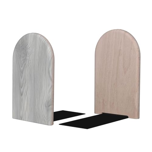 Wood Book Ends Non-Skid Bookends Gray Wood Grain Book Ends for Shelves Modern Book Holder Decorative Bookends for Office Home 1 Pair - color: Gray Wood Grain