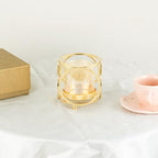 Gold Hurricane Candle Holder with Metal Frame & Windproof Glass Lid, Geometric Cutouts for Weddings, Parties, Home Decor - size: Small