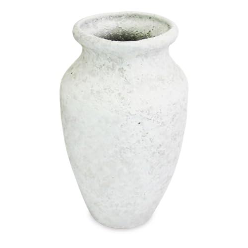 roro Handmade 7.5 Inch Rustic Farmhouse White Textured Ceramic Prunus Vase – Classic Decorative Flower Vase for Home, Office, or Shelf Centerpiece