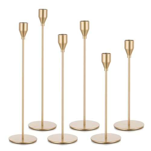Candeldo Gold Taper Candle Holders: Set of 6 Tall Candlestick Holder for Table Centerpiece Metal Candles Stick Holders Stand Wedding Decor - color: Gold, size: 6PCS