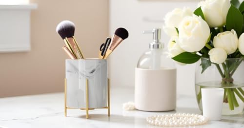 Pen Holder for Desk Cute &Home and Office Decor for Makeup Brush Holder Cup, Stationery Holder, School - color: Grey, size: H 4.6''
