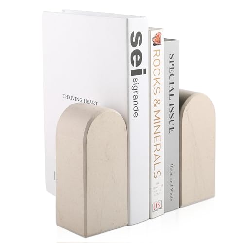 Koville African Natural Marble Bookends for Shelves, 7lbs Heavy-Duty Marble Book Holders, Decorative Book Ends, Bookshelf Apartment Decor for Normal Books/CD/Video Games - color: Moleanos Beige, size: 7lb