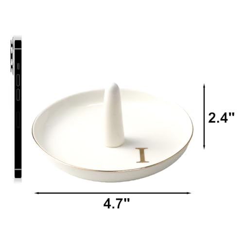 Ceramic Initials Jewelry Tray Ring Dish With Personalized I-Monogrammed Engagement Wedding Gifts, for Birthday Mother's Day for Women, Ceramic White 4.7" x2.4" - style: I