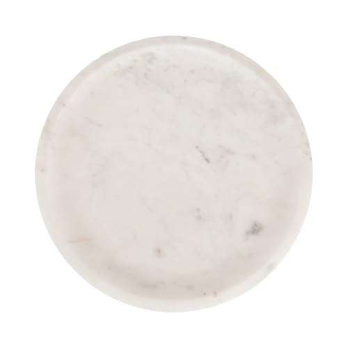 Kate and Laurel Sevienne Modern Glam Round Marble Tray, 10 Inch Diameter, White and Gold, Contemporary Scooped Pedestal Tray for Use as Entryway Tray Catchall or Small Coffee Table Tray