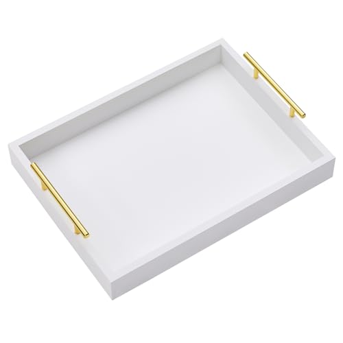 16"x12" Serving Trays with Handles, White Decorative Serving Tray, Ottoman Trays, Living Room, Bathroom, and Outdoors Decorative Trays (White) - color: White