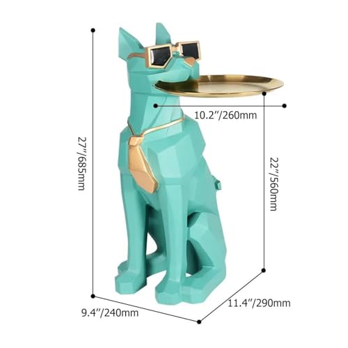 homary Modern Resin Dog Sculpture Geometric Standing Statue Cute Side Table Tray End Table with Tissue Storage (Green) - color: Green