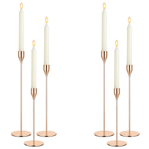 6pcs Candlestick Holders, Metal Taper Candle Holder Bulk Rose Gold Tall Candlestick Holders Taper Candle Holder for Table Centerpieces Candlesticks for Wedding Christmas Party-3size