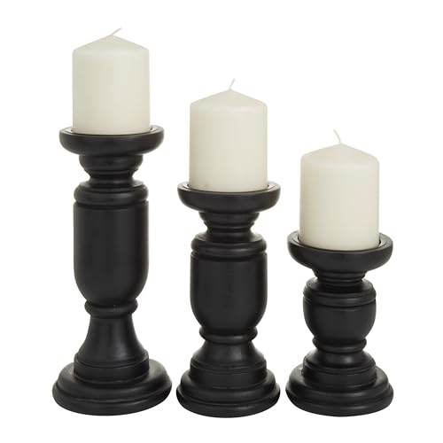 Deco 79 Mango Wood Decorative Candle Holder Turned Style Pillar Candle Stand, Set of 3 Candlestick Holder 10', 8', 6'H, Black - color: Black, size: 3 PIECES SMALL SIZE