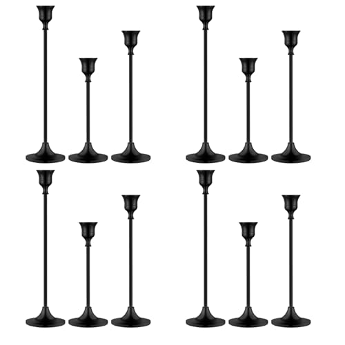 Metal Candle Holders for Candlesticks Taper Candlestick Holders Set Vintage Decorative Centerpiece Candelabra Tall Candle Stands (Matt Black, 4 Sets (12 pcs)) - color: Matt Black, size: 4 Sets (12 pcs)