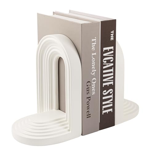 AELS Mordern Bookends, Mid Century Arch Heavy Duty Book Ends, Unique Decorative Bookend Supports for Shelves, Office Desktop Book Stand, Stopper for Books/Movies/CD, Cream - color: Cream, size: L - 8.9x7.4x4.9 inch