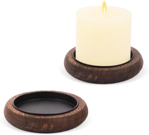 Wooden Candle Holder, Farmhouse Centerpiece Tray - Round Wood Pedestal Stand for Coffee Table, Christmas & Home Decor Mu-2 - color: Brown*2