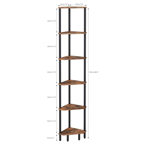 6 Tier Corner Shelf, 66.5'' Tall Standing Shelf, Narrow Display Shelf Stand, Modern Corner Bookshelf, Plant Stand, Corner Bookcase for Living Room, Bedroom, Bathroom, Rustic Brown LCS502R - color: Rustic Brown