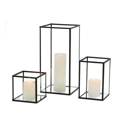 PHOSPHOR Glass Hurricane Candle Holder Set of 3 PCS Black Hurricane Candleholders for Wedding Party Holiday Birthday Home Decor Lanter - color: Black Set of 3 Pcs