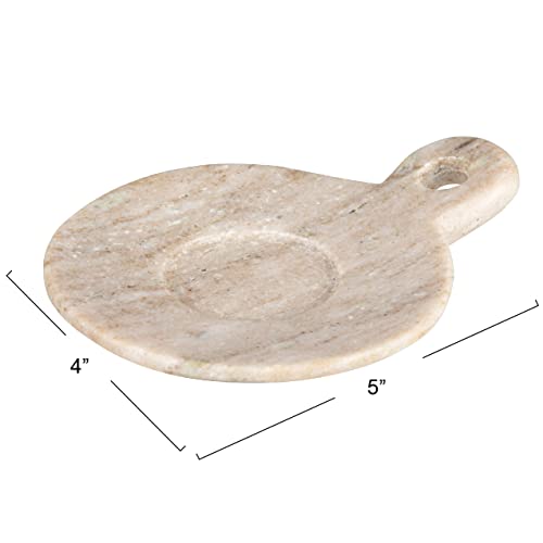 Creative Co-Op Hand-Carved Marble Dish with Handle, Beige - color: Beige, size: 5" x 4"