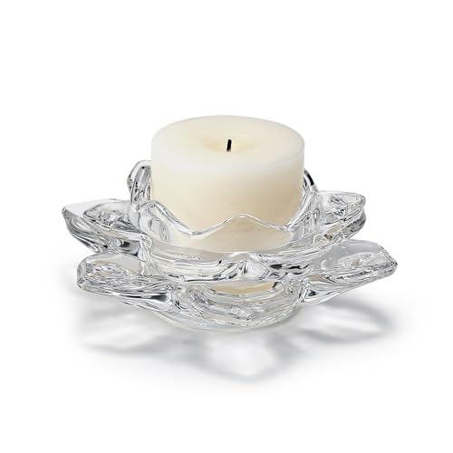 Koythin Glass Candle Holder, Minimalist Taper Candlestick Holders for Pillar Candles, Lotus Tea Candle Stand for Table Centerpieces, Aesthetics Home Decor for Wedding Party Dinner (Set of 1)