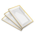 Mint Living-Elegant Plastic Serving Tray & Platter Set (3pk)-White & Gold Rim Disposable Serving Trays & Platters for Food - Weddings, Parties, Dessert Table, Cupcakes - 8x13 inches (White + Gold) - color: White + Gold (3 Pack)