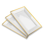 Mint Living-Elegant Plastic Serving Tray & Platter Set (3pk)-White & Gold Rim Disposable Serving Trays & Platters for Food - Weddings, Parties, Dessert Table, Cupcakes - 8x13 inches (White + Gold) - color: White + Gold (3 Pack)