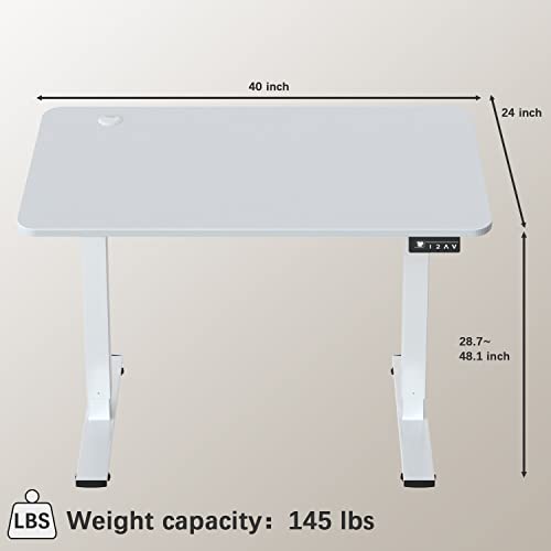 Furmax Electric Height Adjustable Standing Desk Large 40 x 24 Inches Sit Stand up Desk Home Office Computer Desk Memory Preset with T-Shaped Metal Bracket, White - color: White, size: 40 Inch
