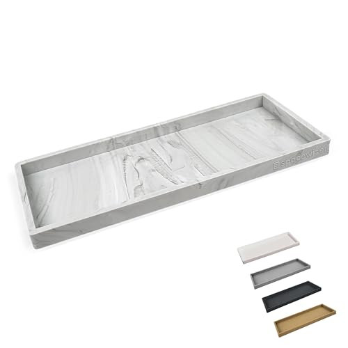 Spacewiser Countertop and Vanity Tray - 11.7" Silicone Bathroom Tray Countertop, Dish Soap Trays for Kitchen Counter, Sink Organizer Accessories Caddy, Toilet Laundry Shower Makeup Mat Oil Holder - color: Marble Design, size: Large 11.7”