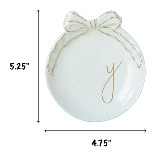 COLLECTIVE HOME - Personalized Initial Ceramic Jewelry Tray with Bow, Christmas Gift Ideas for Women, Small Gift for Girlfriend Wife, Ring Holder, Earrings Dish, Birthday Gift for Her (Y) - color: Y