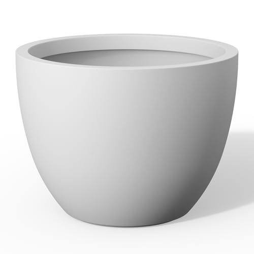 Kante 17.3 Inch Round Concrete Planter - Classic Large Indoor/Outdoor Plant Pot with Drainage Hole and Rubber Plug, Suitable for Gardens and Patios, White - color: White, size: 17.3"Dia x 13"H