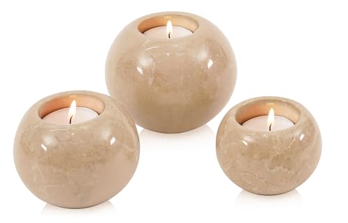 Radicaln Marble Tealight Candle Holder 4" Inches Verona Handmade Set of 3 Mini Votive Candle Holders for Wedding Table Setting, Ideal Marble Taper Holder for Kitchen Table - color: Verona