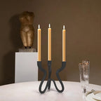 Triple Candle Holder Candelabra - Cast Iron Metal Taper Candlestick Stand with Matte Black Finish - Elegant Wedding Centerpiece for Home, Dining, Event Decor