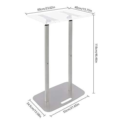 Acrylic Podium Stand, Church Pulpit Podium with Adjustable Angle Clear Lecterns & Pulpits for Schools Churches Conference Rooms, Floor Standing Modern Spraying Treatment Process - color: Clear+silver