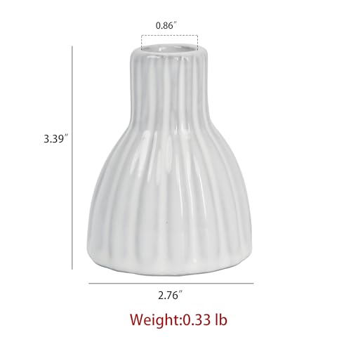 2PCS Vintage Ceramic Candle Holder Distressed White Ribbed Ceramic Candlesticks Stands for Table Desktop, Mantel, Home Decor 3.39" H - color: White