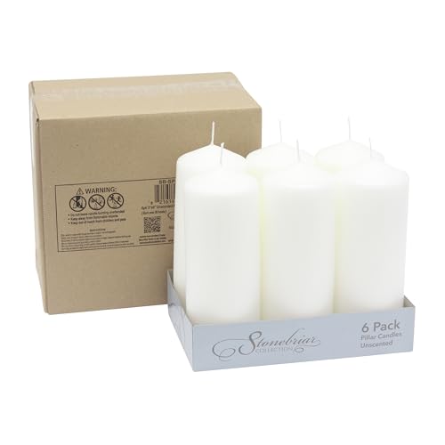Stonebriar Unscented White Tall Pillar Candles, 80 Hour Burning Candle Pillars, Perfect for Decor, Weddings, Emergencies 3" X 8", 6 count - size: 3" x 8", style: Pack of 6