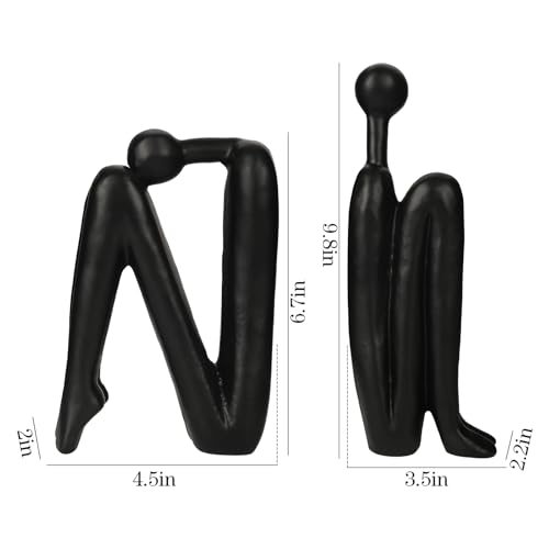 Thinker Cast Iron Bookends, Heavy-Duty Decorative Book End Stoppers for Shelves, Abstract Decor Aesthetic, Smooth Finish Book Holders for Office Decor, 1 Pair/2 Pieces, 9" - color: Thinkera Black