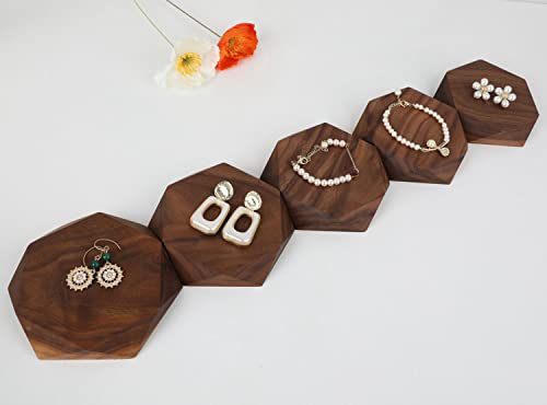 GemeShou 5pcs Wood Jewelry Tray Hexagon Display Riser Stand Set, Retail Jewelry Shop Display Riser【Walnut Hexagon 5pcs Large】 - size: Big