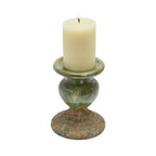 Creative Co-Op 2-Tone Sculptural Terracotta Pillar Candle Holder, Distressed Green - color: Green, size: 5.5" W x 6.5" H