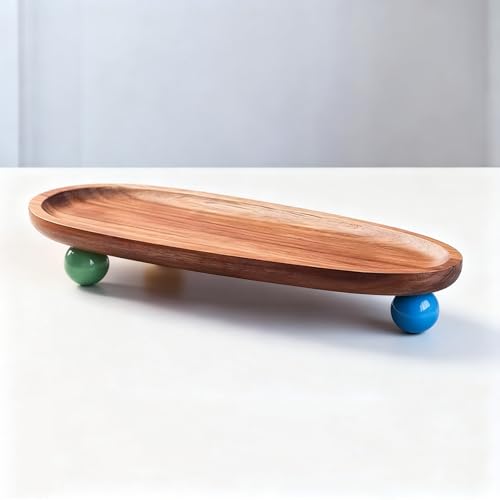 Key Tray, Wood, Multi-Functional Entryway Tray, Desktop Storage Organizer Decorative Dish, Space-Saving, for Jewelry Watch Keys (Long Oval-(Colorful Feet))