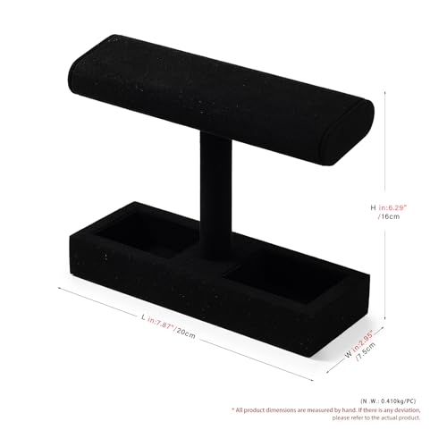 Microfiber Watch Display Stand T-bar Watch Ring Earrings Stand for Men and Women Jewelry Bracelet Wristwatch Organizer for Store and Home(Black) - color: Black