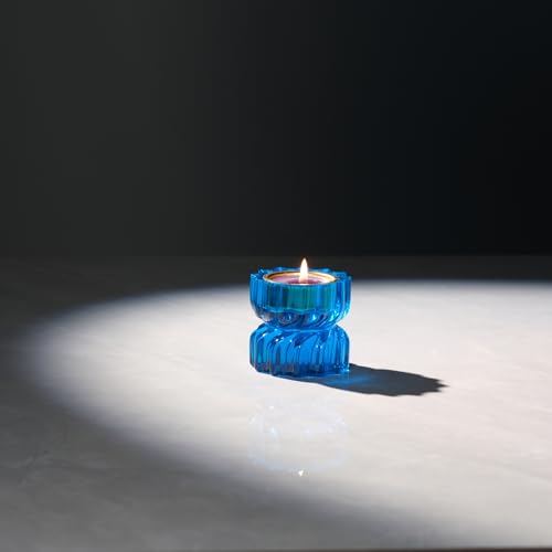 Twizzle Twist Tealight Holder, Decorative Tealight Candle Holder for Table Display, Unique Home Décor, Housewarming Gift, Spiral Sculpture Diwali Tea Light Stand Blue Resin Set of 2 - color: Blue